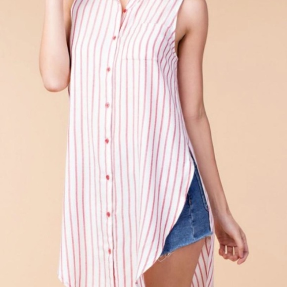 Berry Striped Over Lapping Tunic Top - Picture 4 of 5